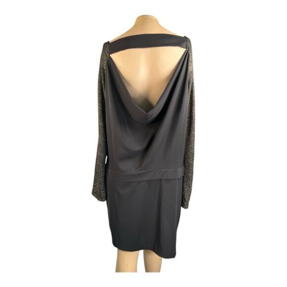 BCBG Generation Black Cowl Back Metallic Sleeve Dress - Size L - Picture 3 of 7